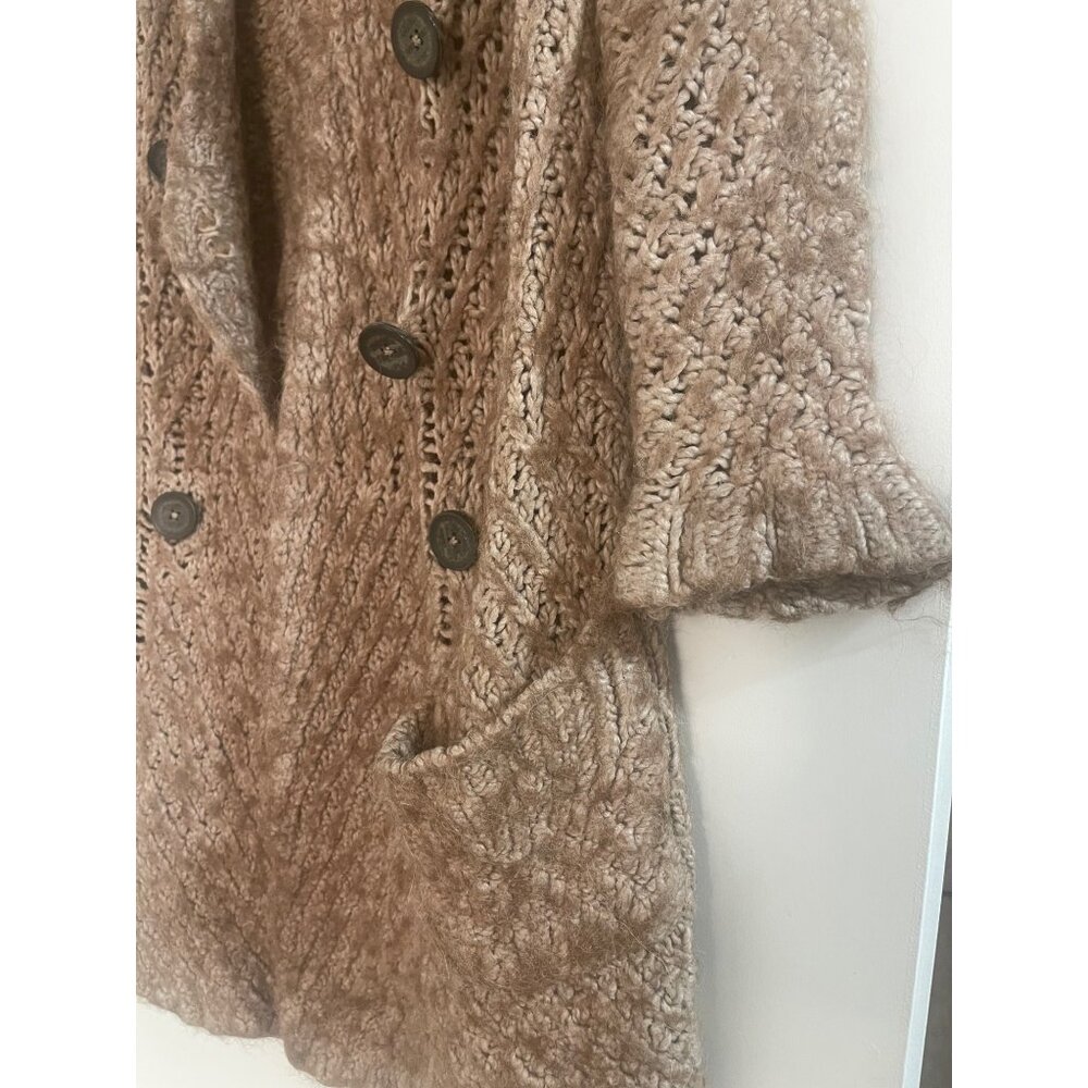 Free People Open Front Longline Knit Cardigan Mocha Brown Size S/P Alpaca Blend